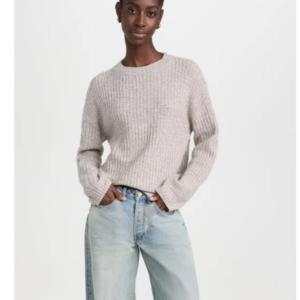 MONROW Wool Cashmere Blend Spacedye Knit Sweater Oatmeal Size Medium
